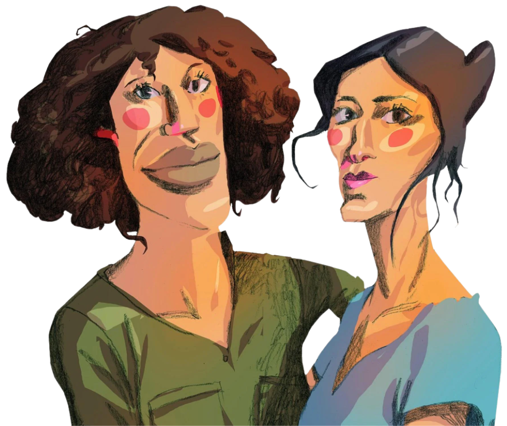 Dibujo caricatura Eva Libertad y Nuria Muñoz Ortín sin fondo